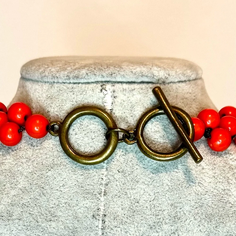 Beaded Bib Necklace, Orange Acrylic with back Clasp 20” - Picture 3 of 3